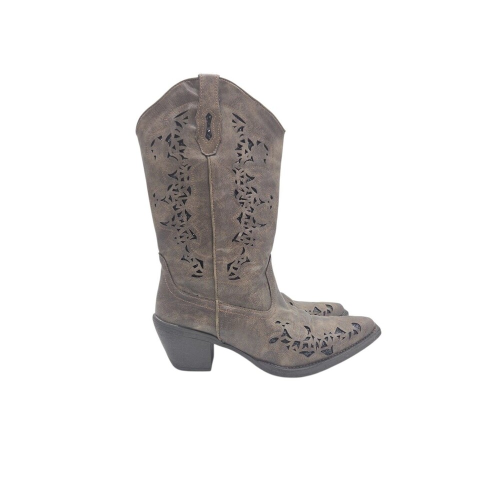 Roper Women’s 8 Alisa Brown Faux Leather Western Cowgirl Snip Toe Boots Glitter